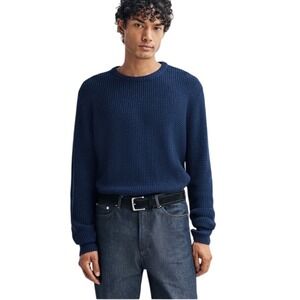 FOLK Waffle Knit Sweater Mens Navy Crewneck Textured Size 2 ( US S) Minimalist